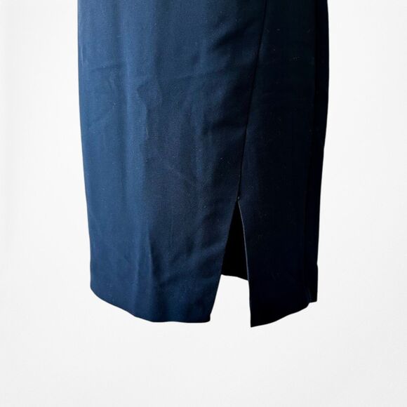 Vintage Y2K Navy Blue Knee Length Straight Pencil Bodycon Skirt W/ Slit Size S/M - Picture 6 of 7